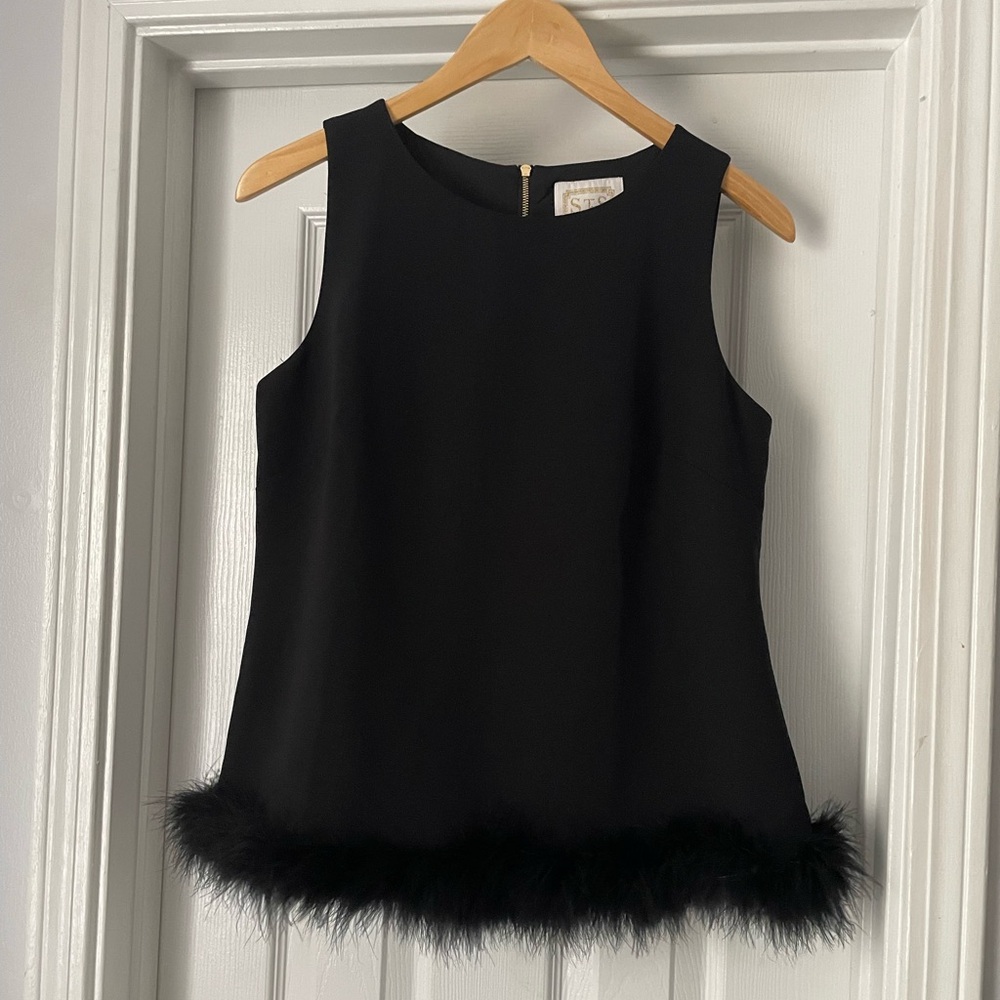 Tuckernuck Black Sleeveless Feather Trim Top